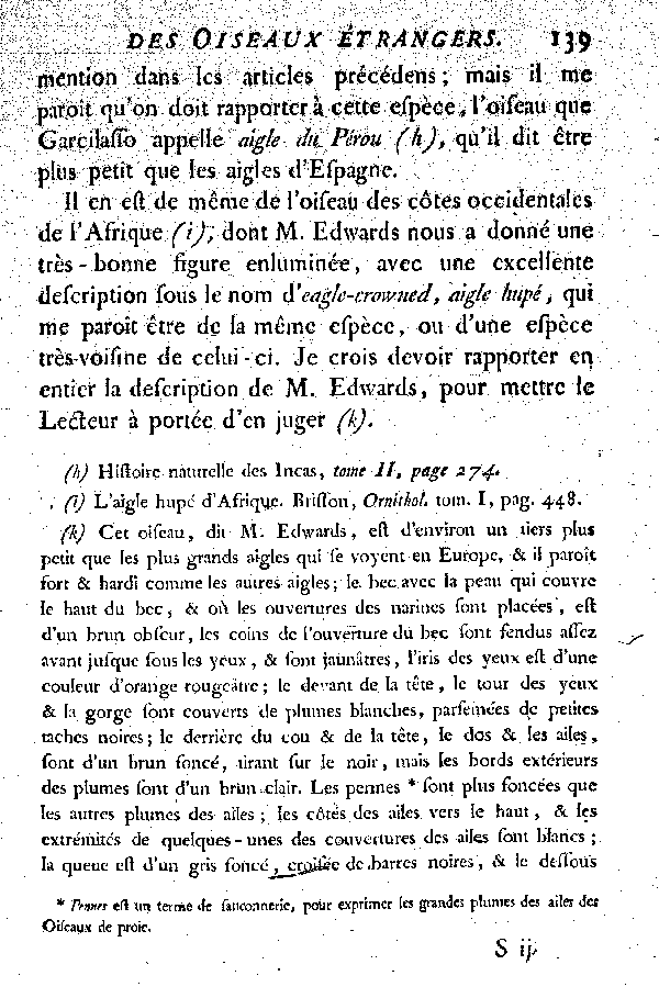 Oiseaux étrangers qui ont rapport aux Aigles et Balbuzards.