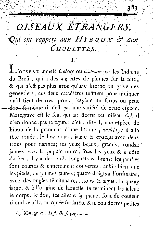 Oiseaux étrangers qui ont rapport aux Hiboux et aux Chouettes.