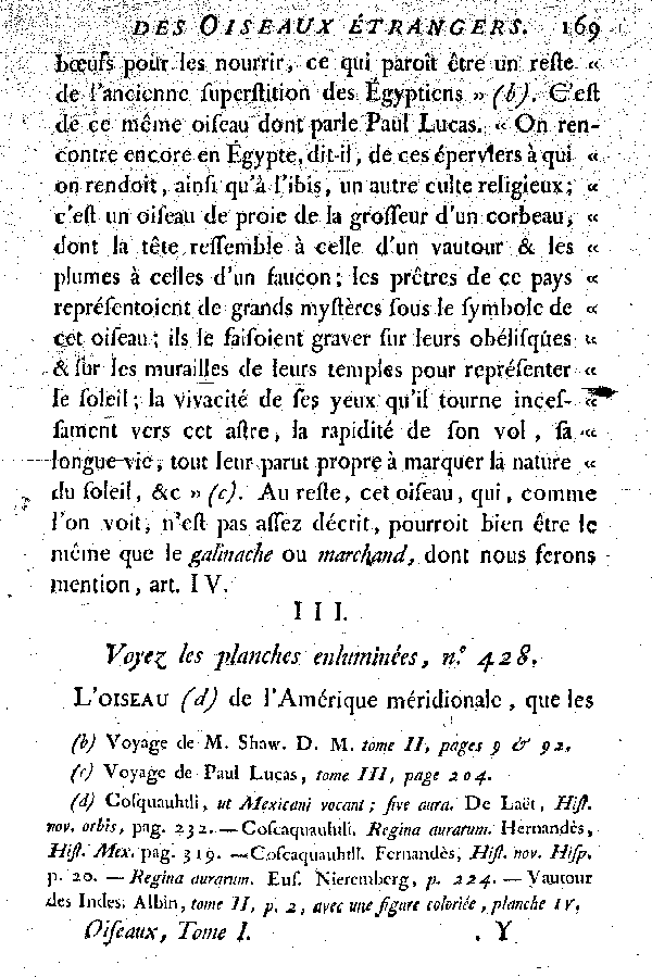 Oiseaux étrangers qui ont rapport aux Vautours