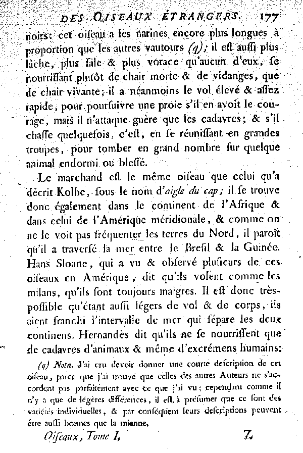 Oiseaux étrangers qui ont rapport aux Vautours