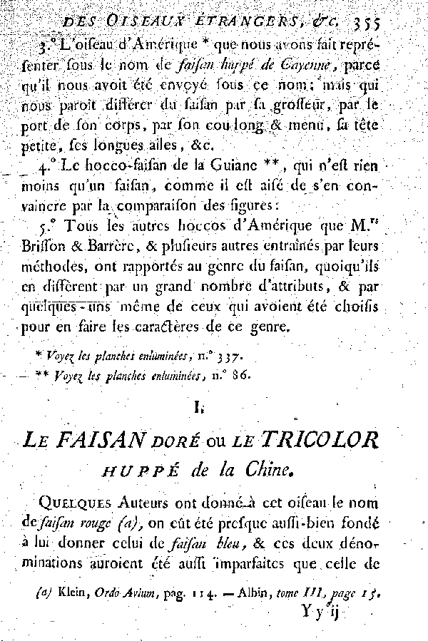 I. Le Faisan doré ou le Tricolor huppé de la Chine