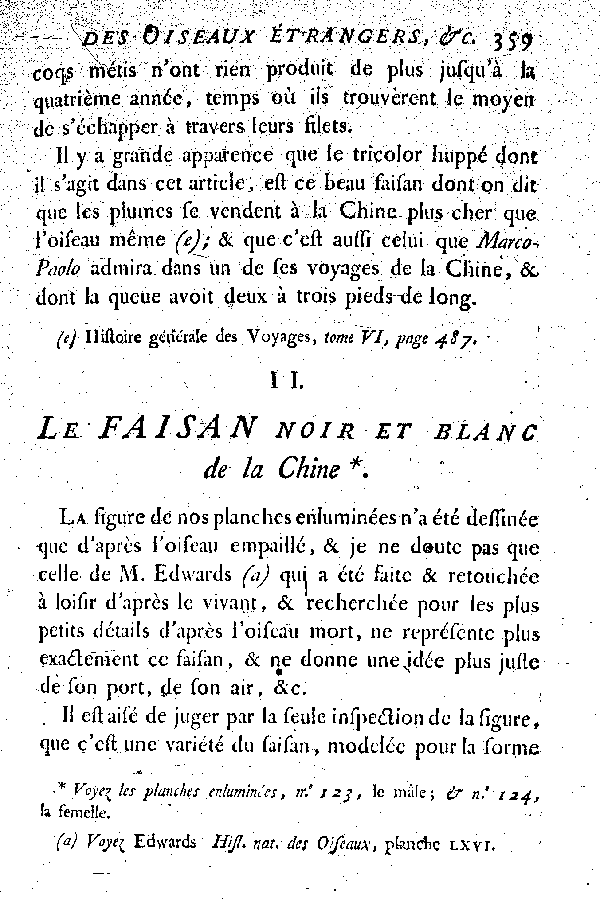 II. Le Faisan noir et blanc de la Chine