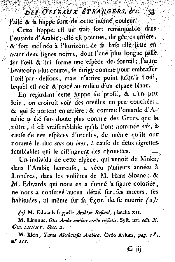 I. Le Lohong ou L'Outarde huppée d'Arabie