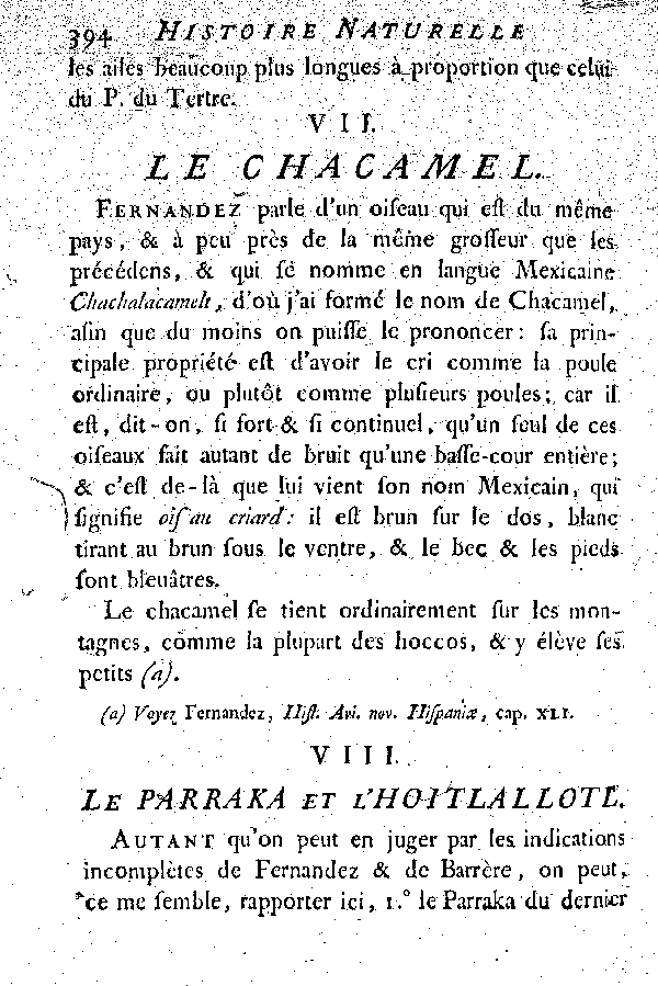 VIII. Le Parraca et l'Hoitlallotl