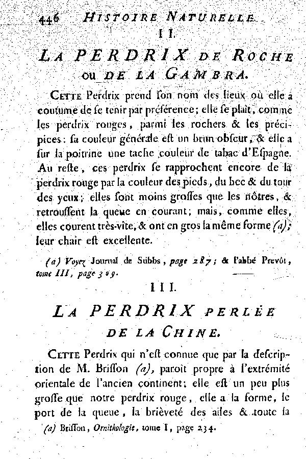 III. La Perdrix perlée de la Chine