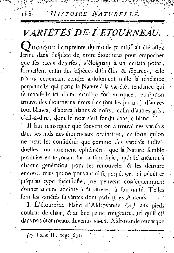 I. L'étourneau blanc d'Aldrovande