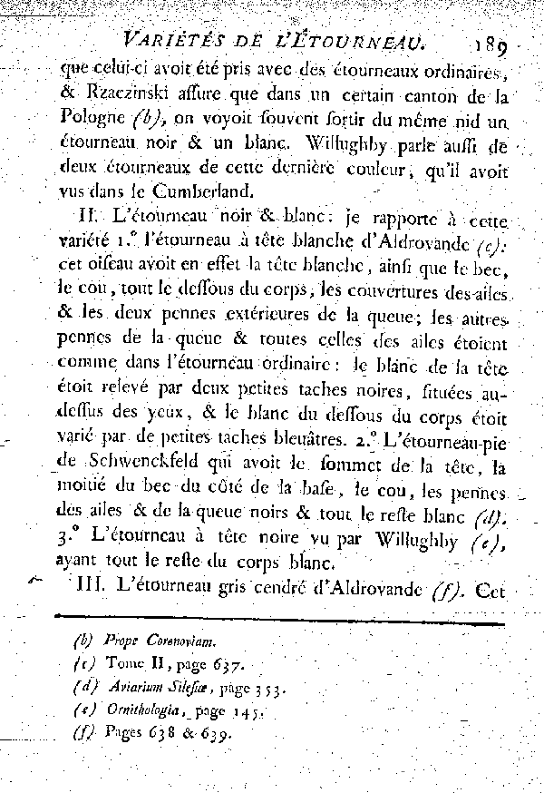 III. L'étourneau gris cendré d'Aldrovande