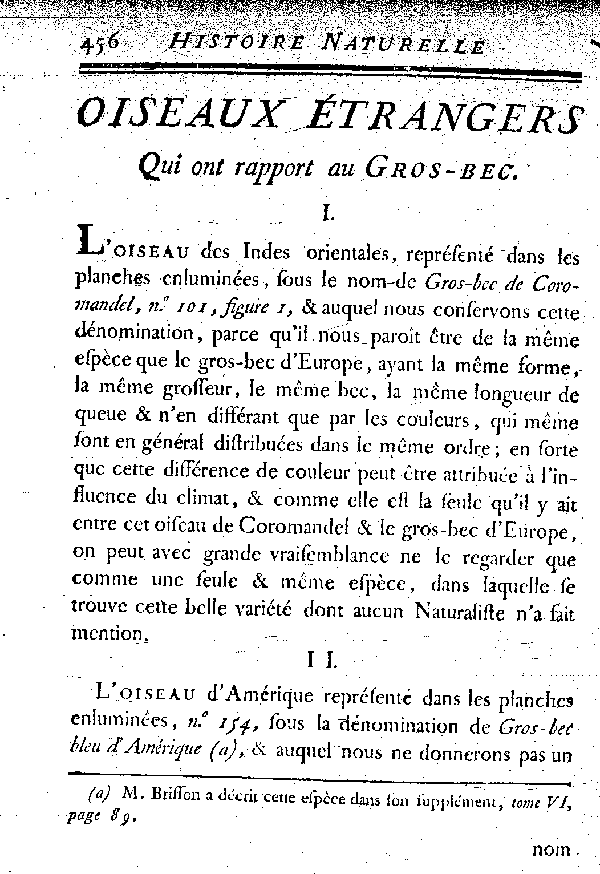 II. Le Gros-bec d'Amérique