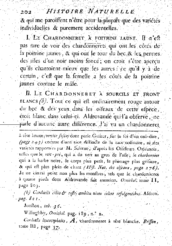 II. Le Chardonneret à sourcils et front blancs.