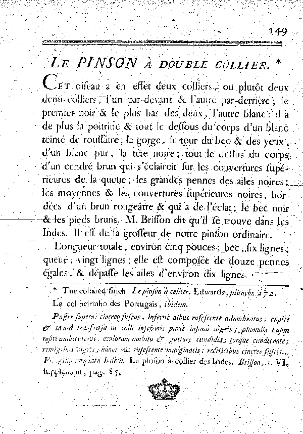 Le Pinson à double collier.