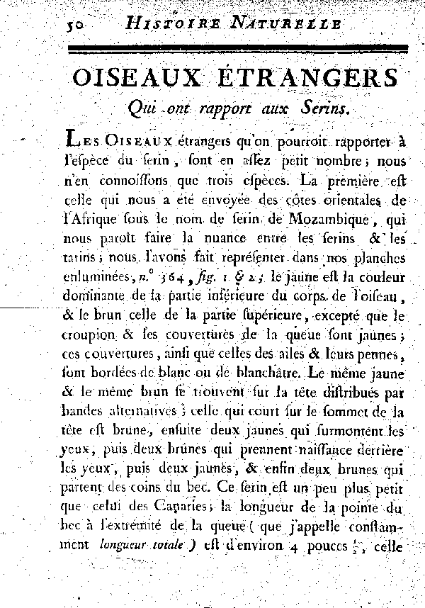 Oiseaux étrangers qui ont rapport aux Serins.