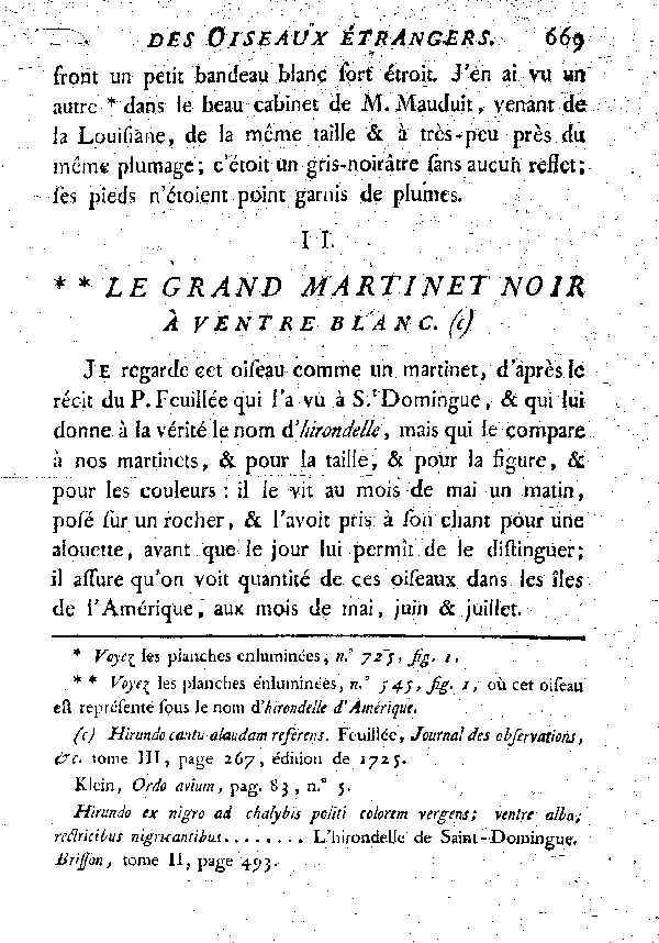 II. Le grand Martinet noir à ventre blanc.