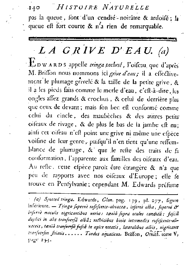 LA GRIVE D'EAU.