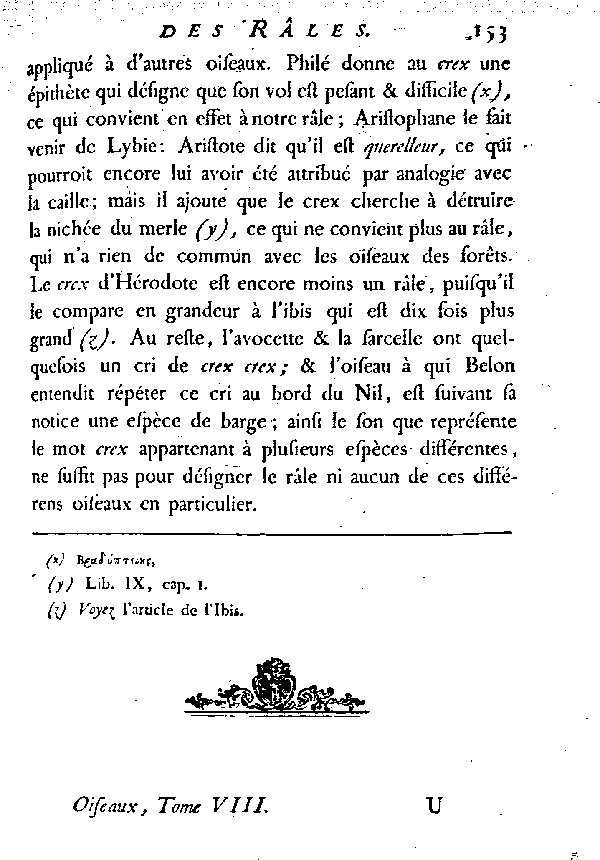 Le Râle de terre ou de genêt, vulgairement Roi des cailles.